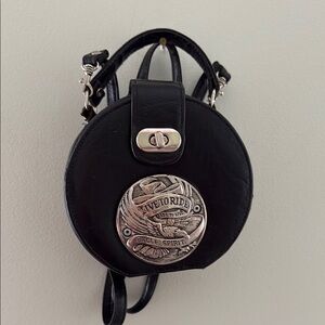 Black Biker  Bag with Silver Eagle Emblem